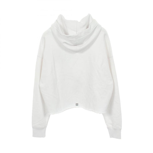 GIVENCHY Logo Print Cut-off Cropped Hoodie White Size M