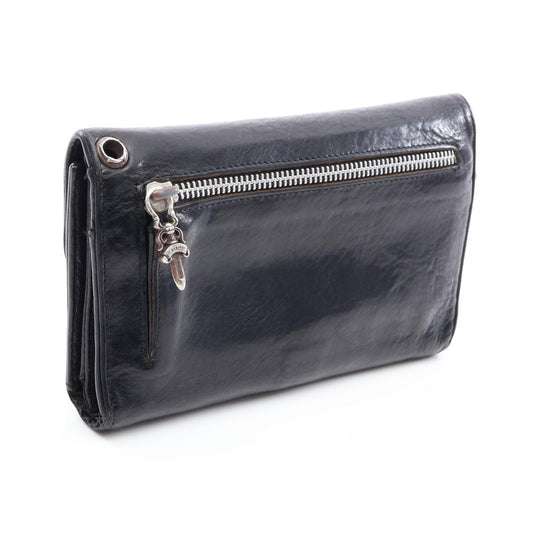 CHROME HEARTS Wave Cross Button Leather Wallet Black