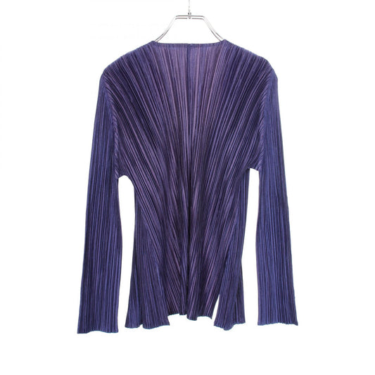 PLEATS PLEASE Pleated Polyester Cardigan Navy Purple Size 4