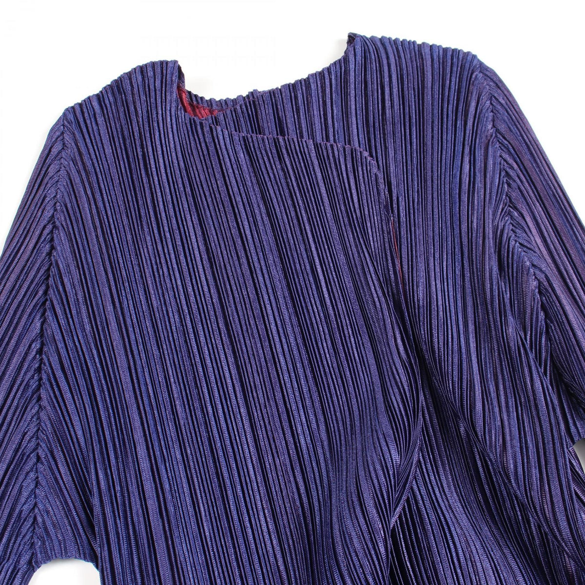 PLEATS PLEASE Pleated Polyester Cardigan Navy Purple Size 4