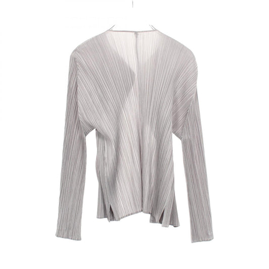 PLEATS PLEASE Pleated Polyester Cardigan Gray Size 3