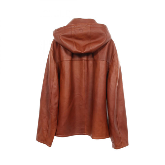 LOEWE Hooded Lamb Leather Jacket Brown Size 46