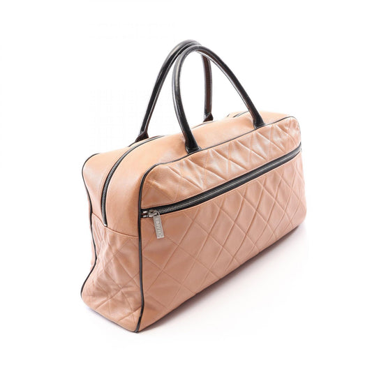 CHANEL Matelasse Caviar Skin Beige Black Boston Bag
