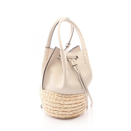 TOD'S T Timeless Leather Straw Bag Gray