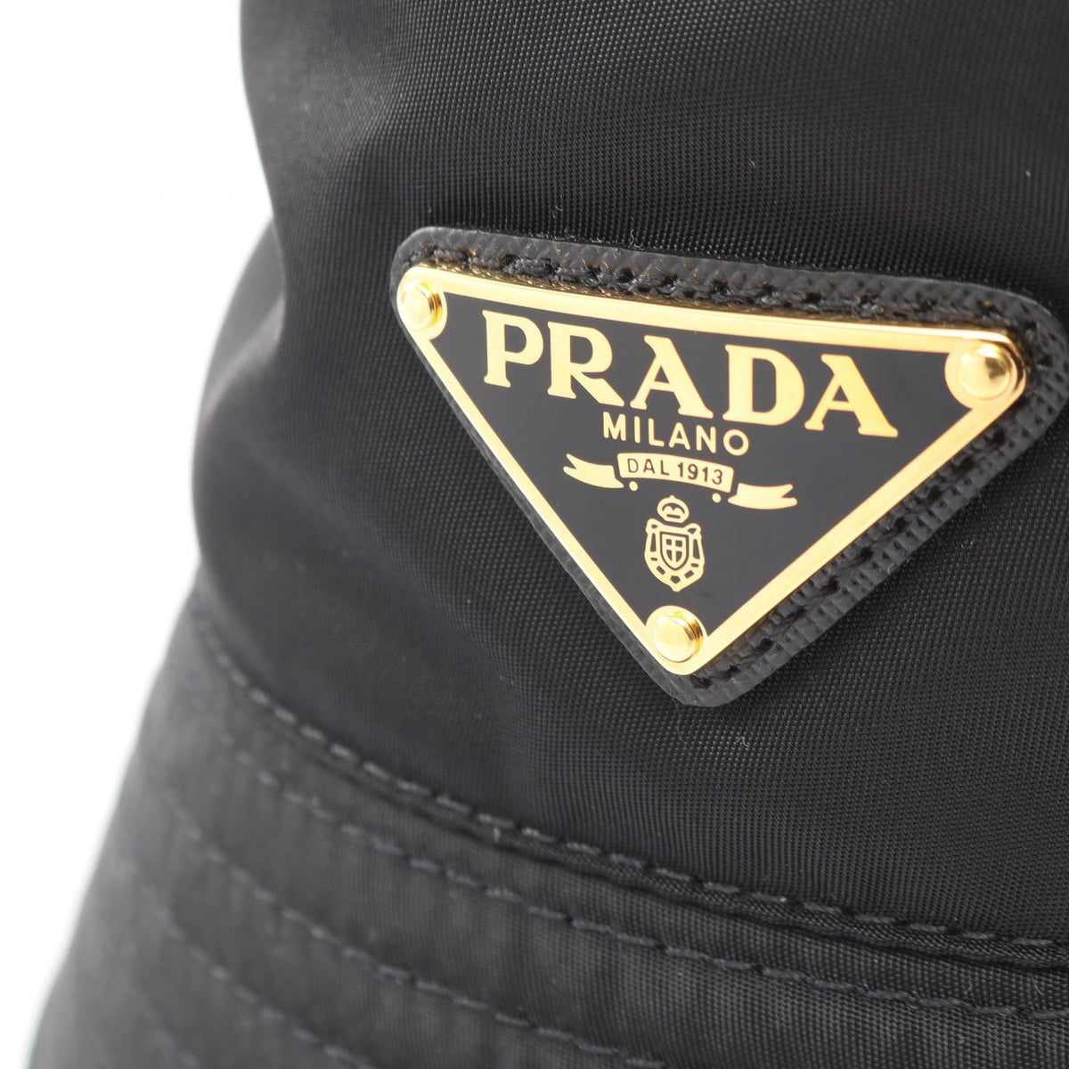 PRADA Re-Nylon Triangle Logo Bucket Hat Black Size M
