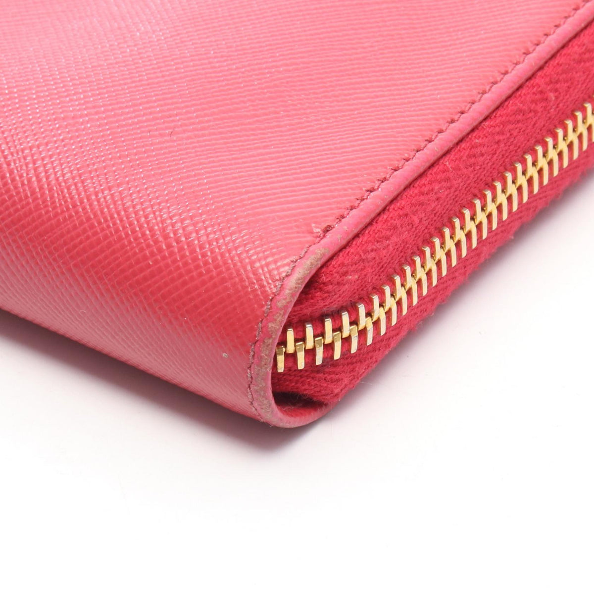 PRADA Round Zipper Saffiano Wallet Red
