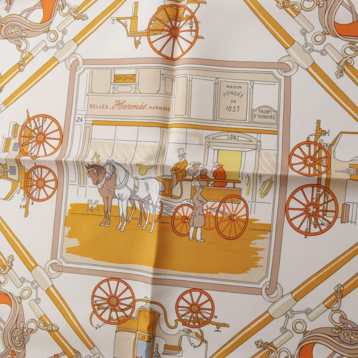 HERMES Petit Carre Palonniers Silk Scarf Size 40