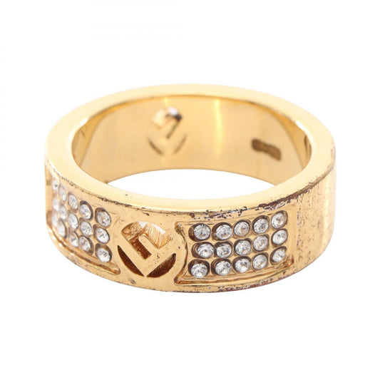 FENDI F Logo Gold Plated Rhinestone Ring Size JP 10.5