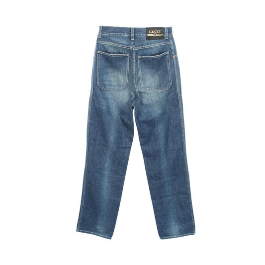 GUCCI Distressed Cotton Denim Jeans Blue Size 22