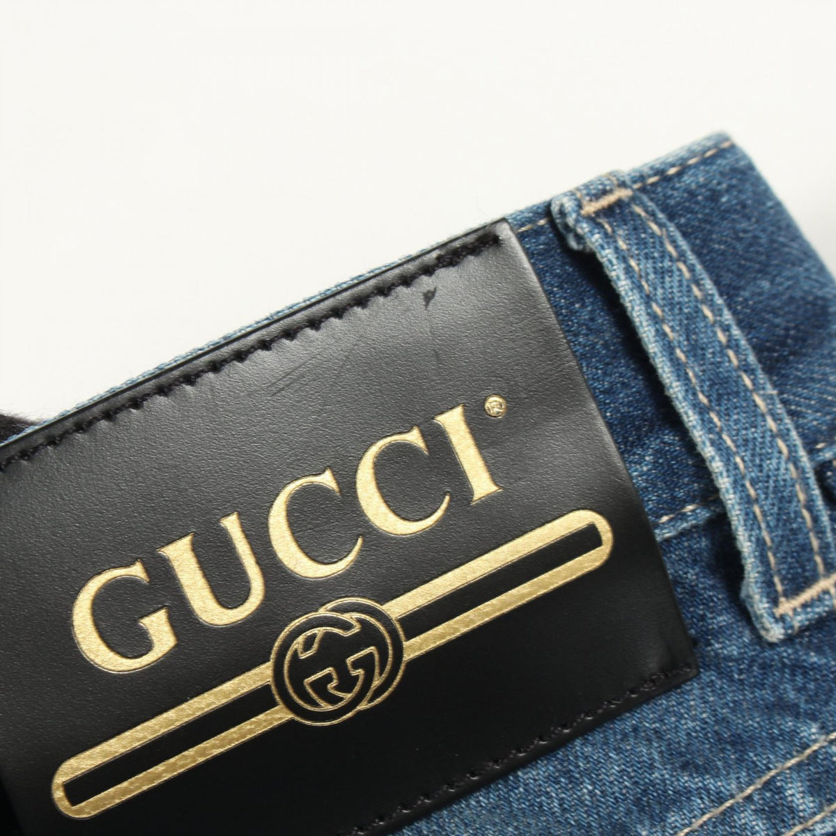 GUCCI Distressed Cotton Denim Jeans Blue Size 22