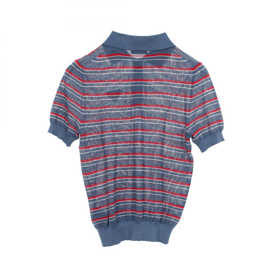 PRADA Striped Silk Short Sleeve Polo Blue Size 46