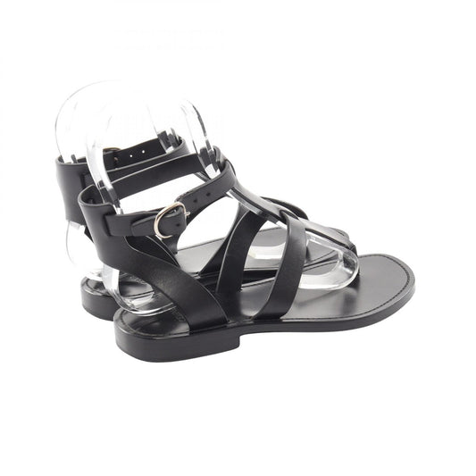 CELINE Ankle Strap Leather Sandals Black Size 37