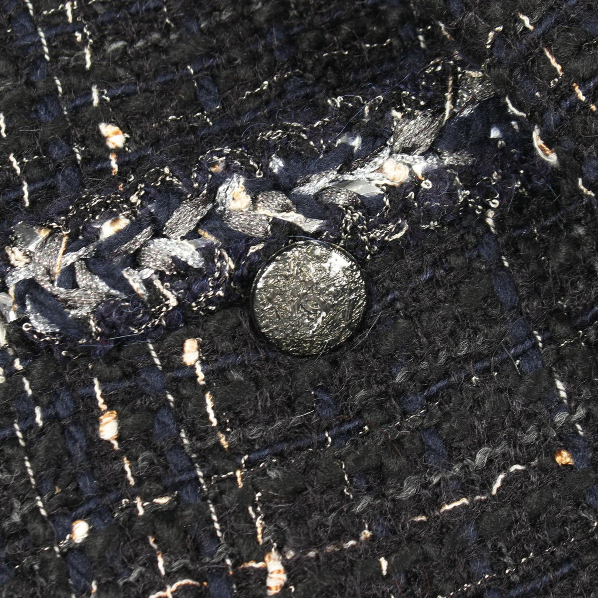CHANEL Coco Mark Button Tweed Collarless Coat Navy Size 36