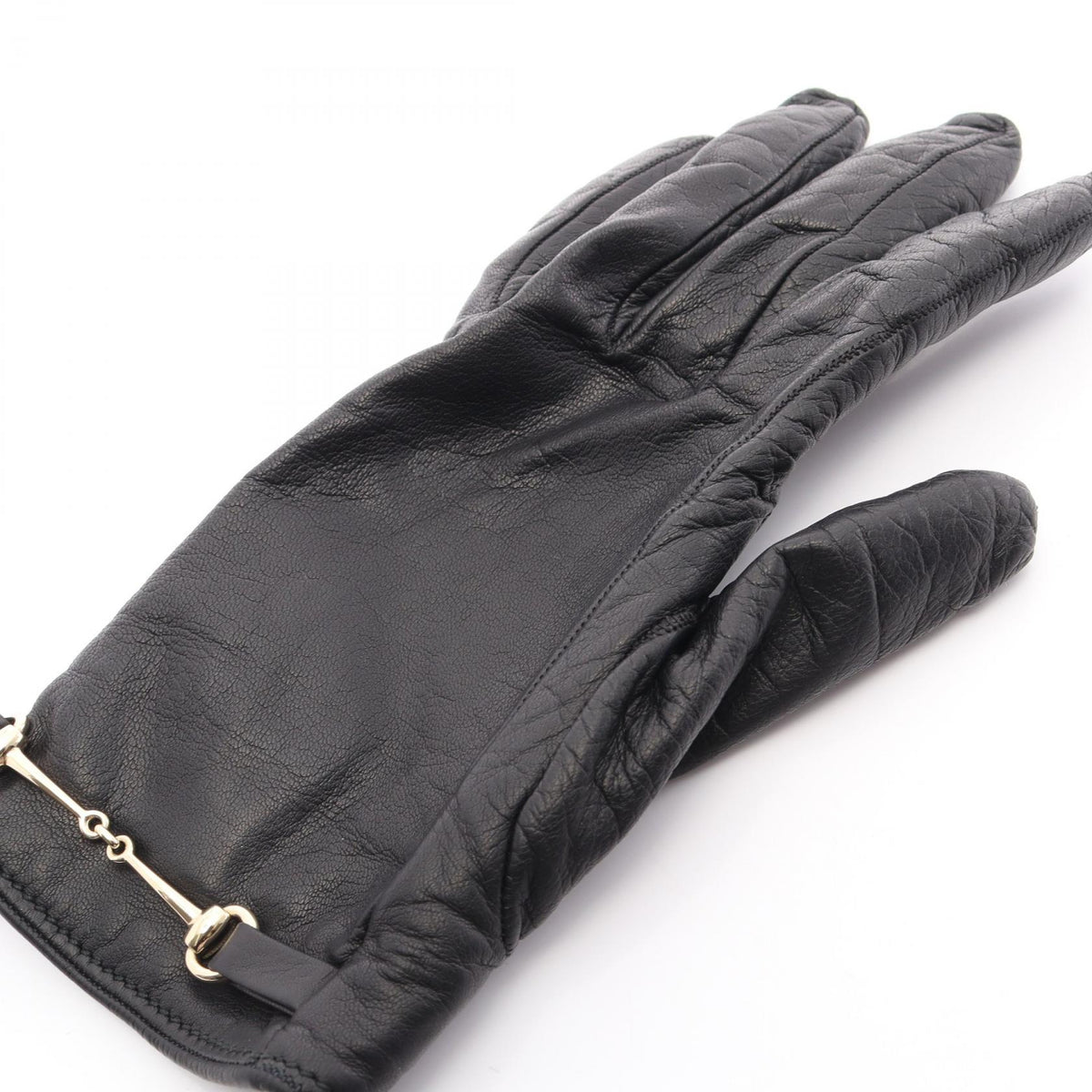 GUCCI Horsebit Leather Gloves Black Size 7