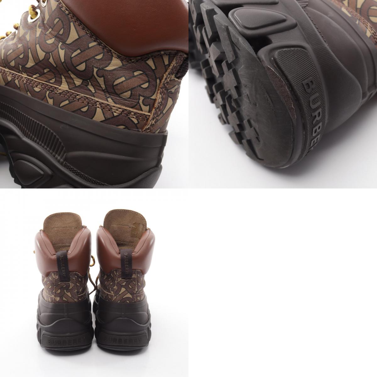 BURBERRY TB Monogram Arthur Leather Boots Brown Size 39