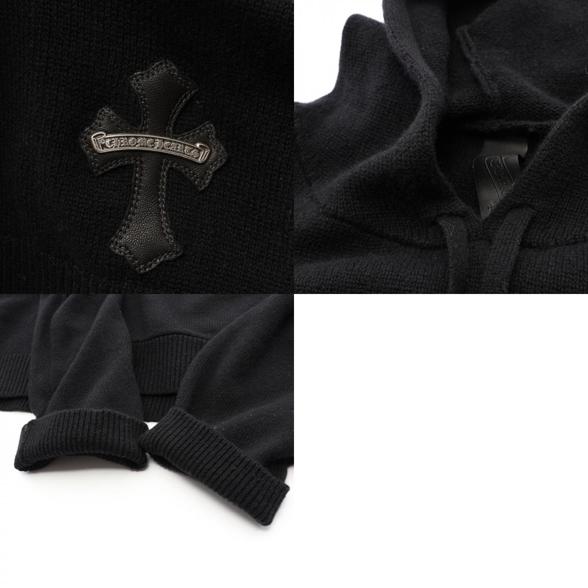 CHROME HEARTS Leather Cross Patch Hoodie Black Size L