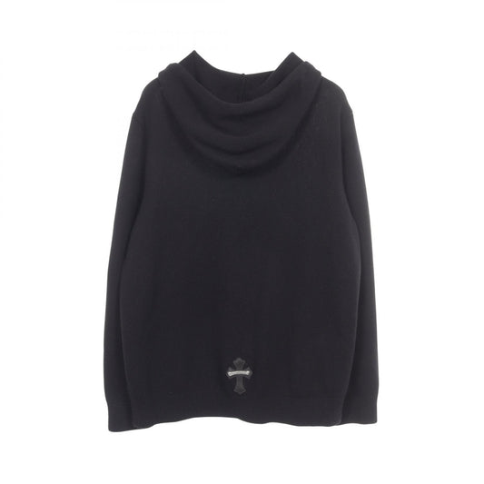 CHROME HEARTS Leather Cross Patch Hoodie Black Size L