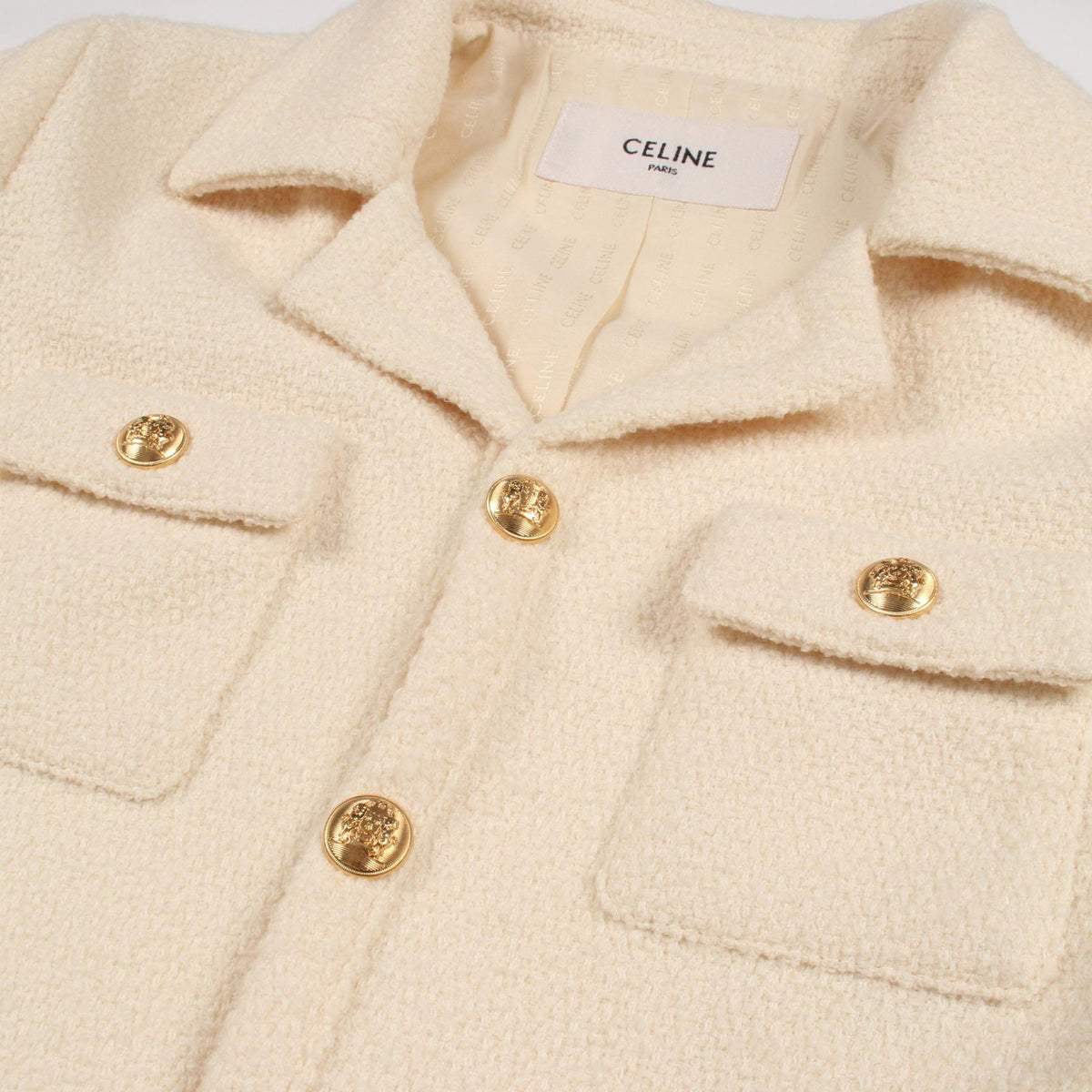 CELINE Tweed Short Sleeve Wool Jacket Size 38