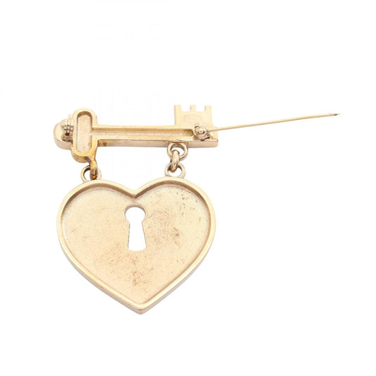 CHANEL Coco Mark Heart Lock Plated Brooch