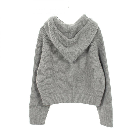 CELINE Logo Knit Wool Hoodie Gray Size XS