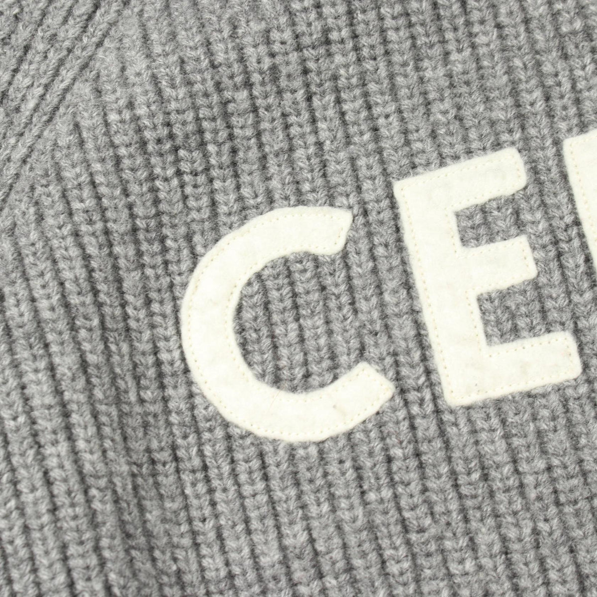 CELINE Logo Knit Wool Hoodie Gray Size XS
