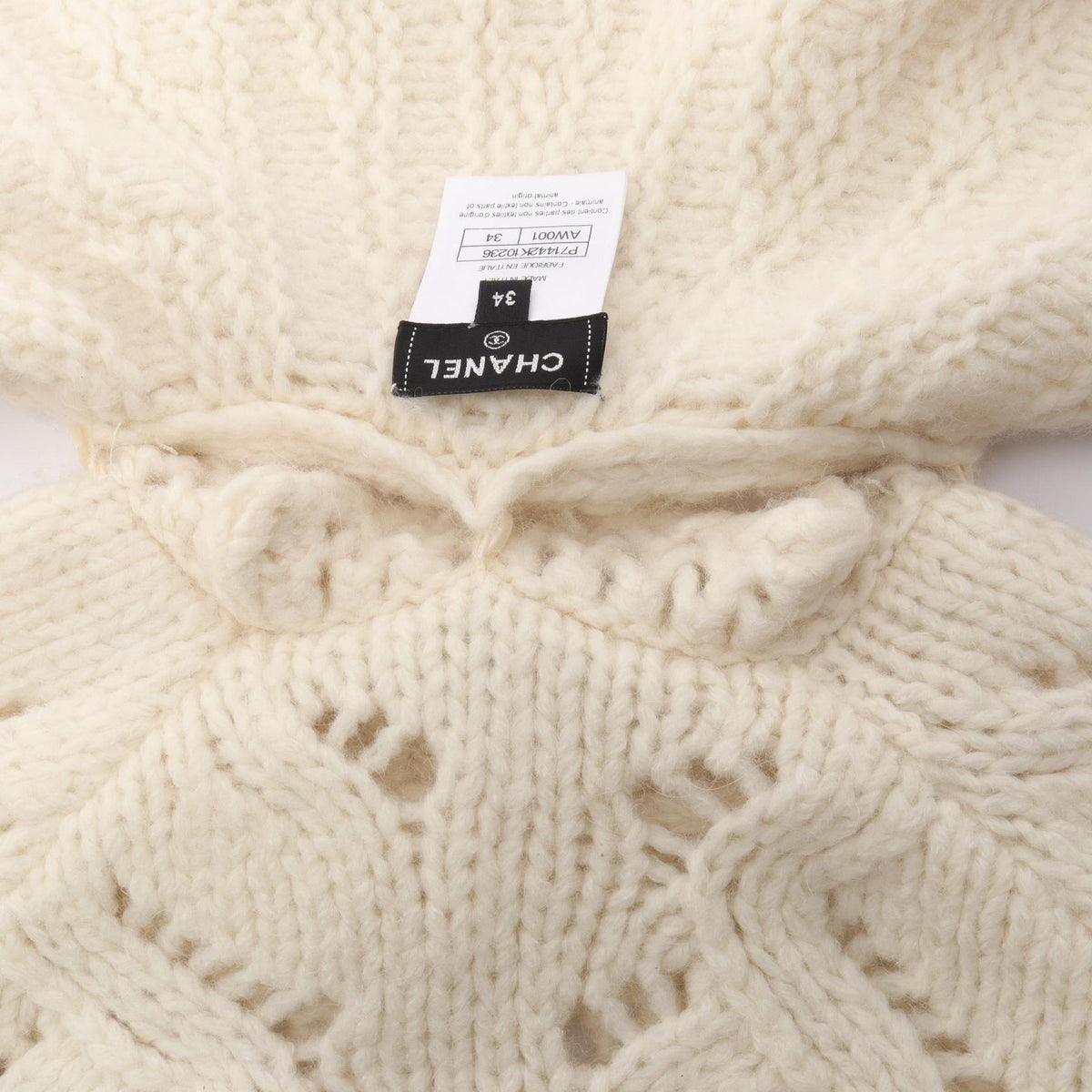 CHANEL Coco Mark Button Cable Knit Sweater White Size 34