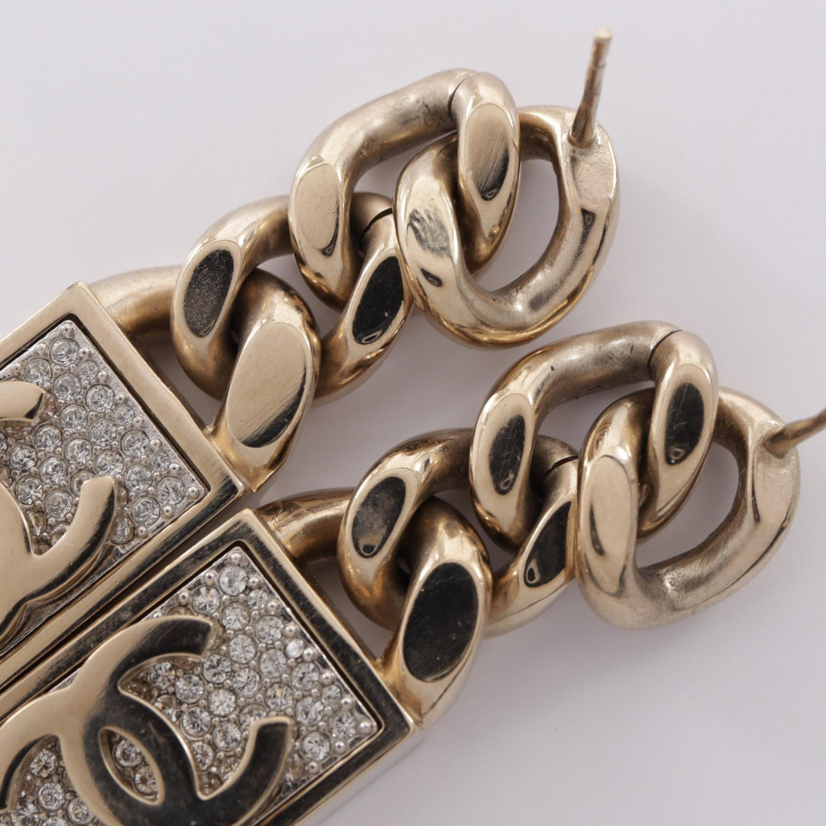 CHANEL Coco Mark Lock Chain Earrings Gold