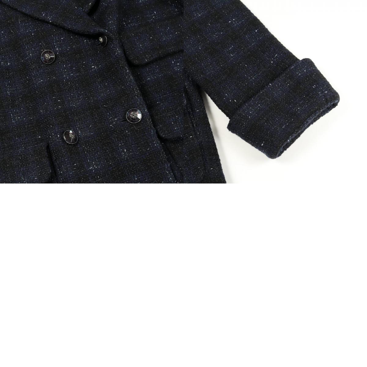 CHANEL Jeweled Lion Button Iridescent Wool Coat Blue Size 38
