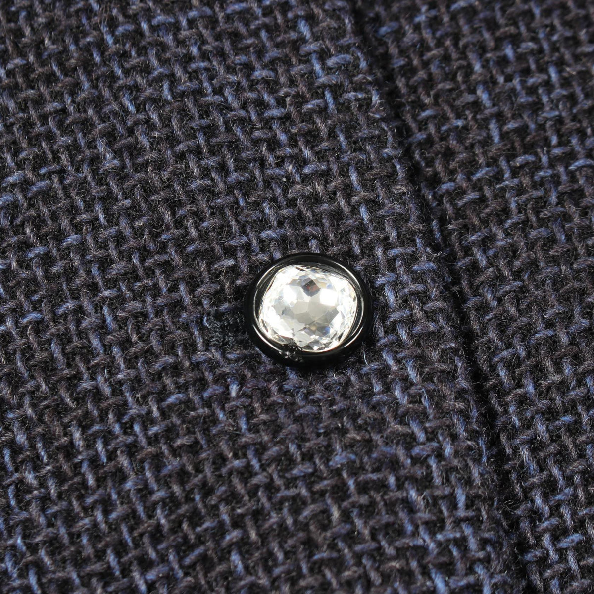CHANEL Bijou Button Tweed Collarless Jacket Navy Size 36