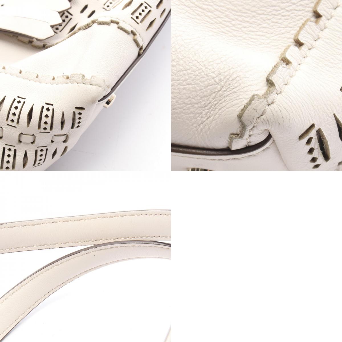 TOD'S Flower Leather Shoulder Bag White