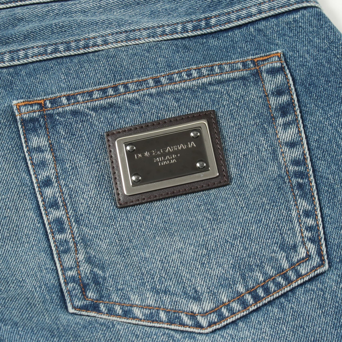 DOLCE & GABBANA Logo Plate Blue Cotton Denim Jeans Size 48