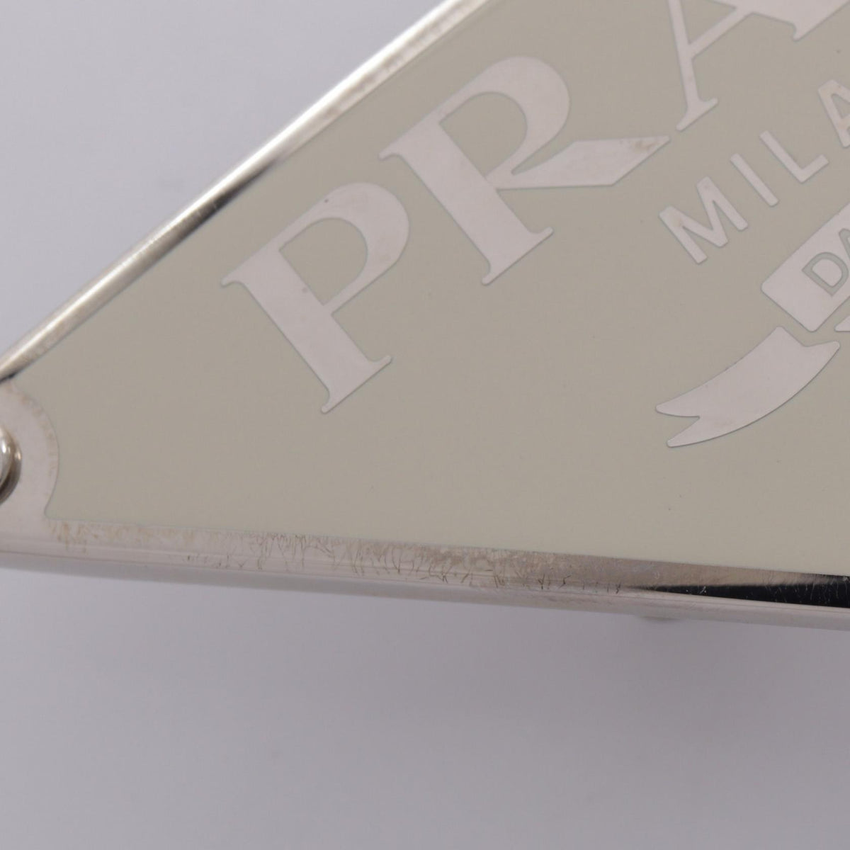 PRADA Triangle Logo Metal Belt Buckle White Silver