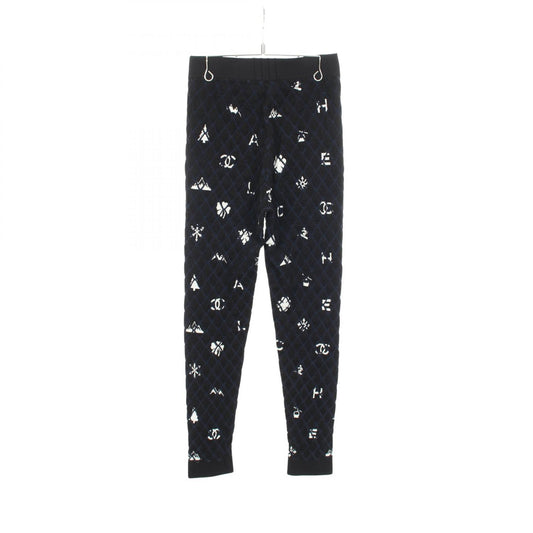 CHANEL Coco Mark Diamond Knit Leggings Black Navy Size 36