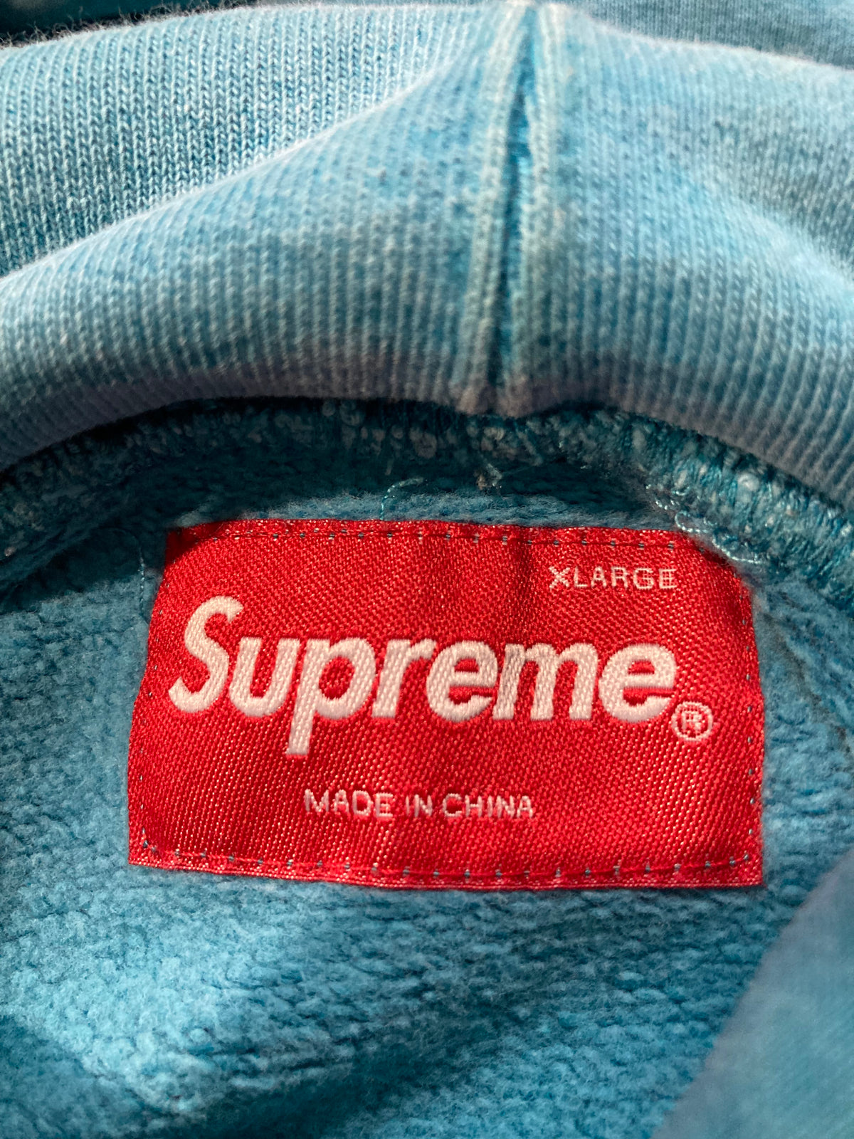 Supreme Overdyed Logo Hoodie Blue Size XL