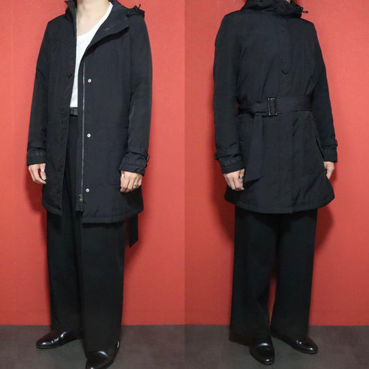 ARMANI JEANS Black Belted Hooded Padded Coat Size S