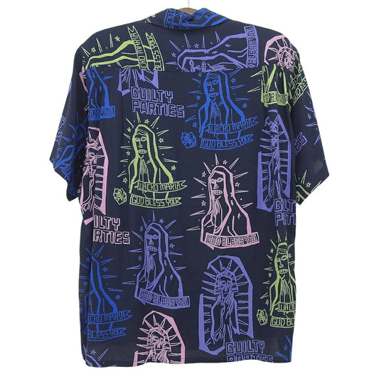 WACKO MARIA Rayon Painted Short Sleeve Shirt Navy Size M