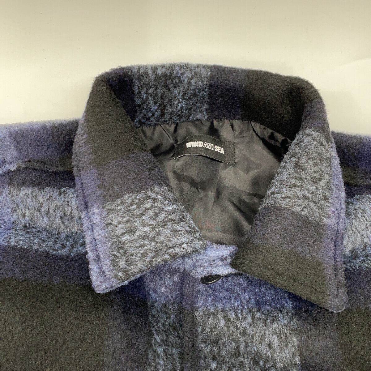 WIND AND SEA Blue Black Shaggy Plaid Shirt Jacket Size XL