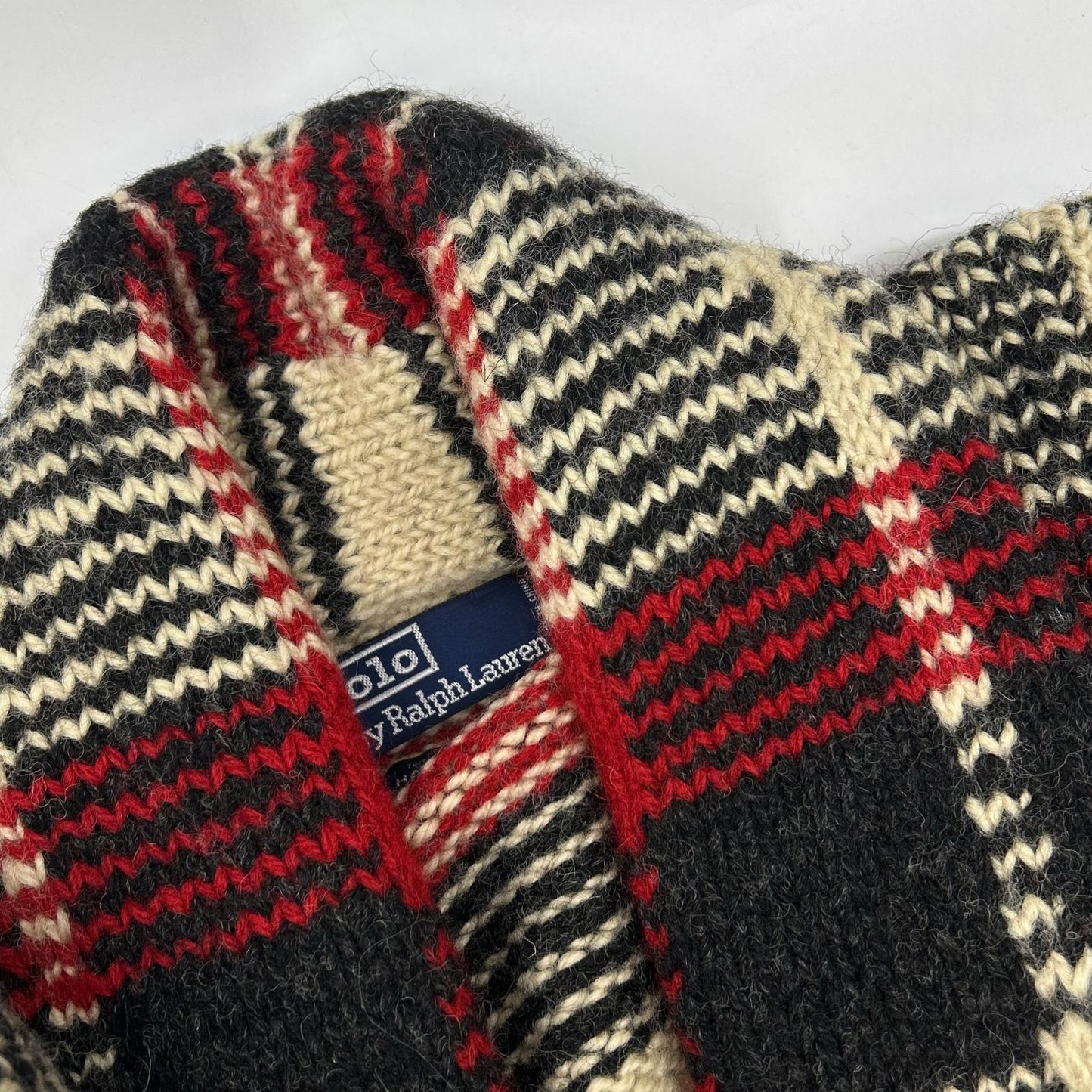 POLO RALPH LAUREN Multi Wool Check Pattern Cardigan Size L