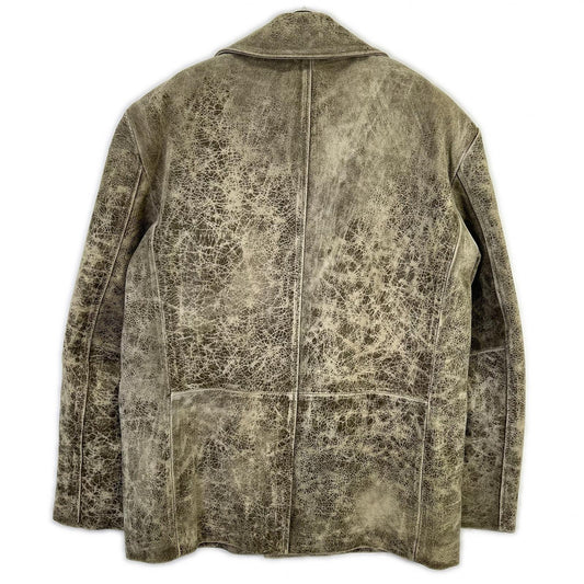 DIESEL L-BLAZE Distressed Leather Jacket Green Size 52