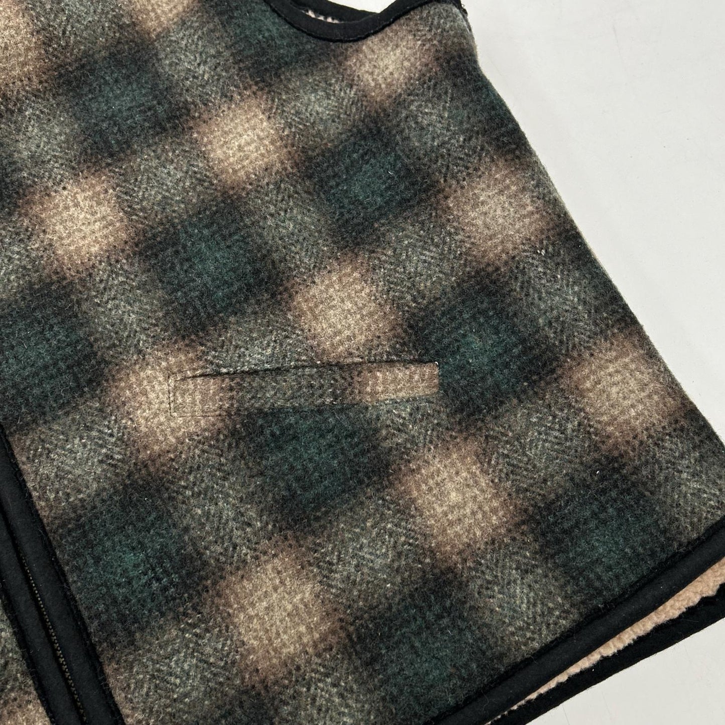 PENDLETON Green Ombre Check Wool Boa Vest Size XXL