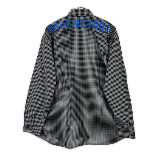 BALENCIAGA 18SS Black Back Logo Plaid Sleeve Shirt Size XXL