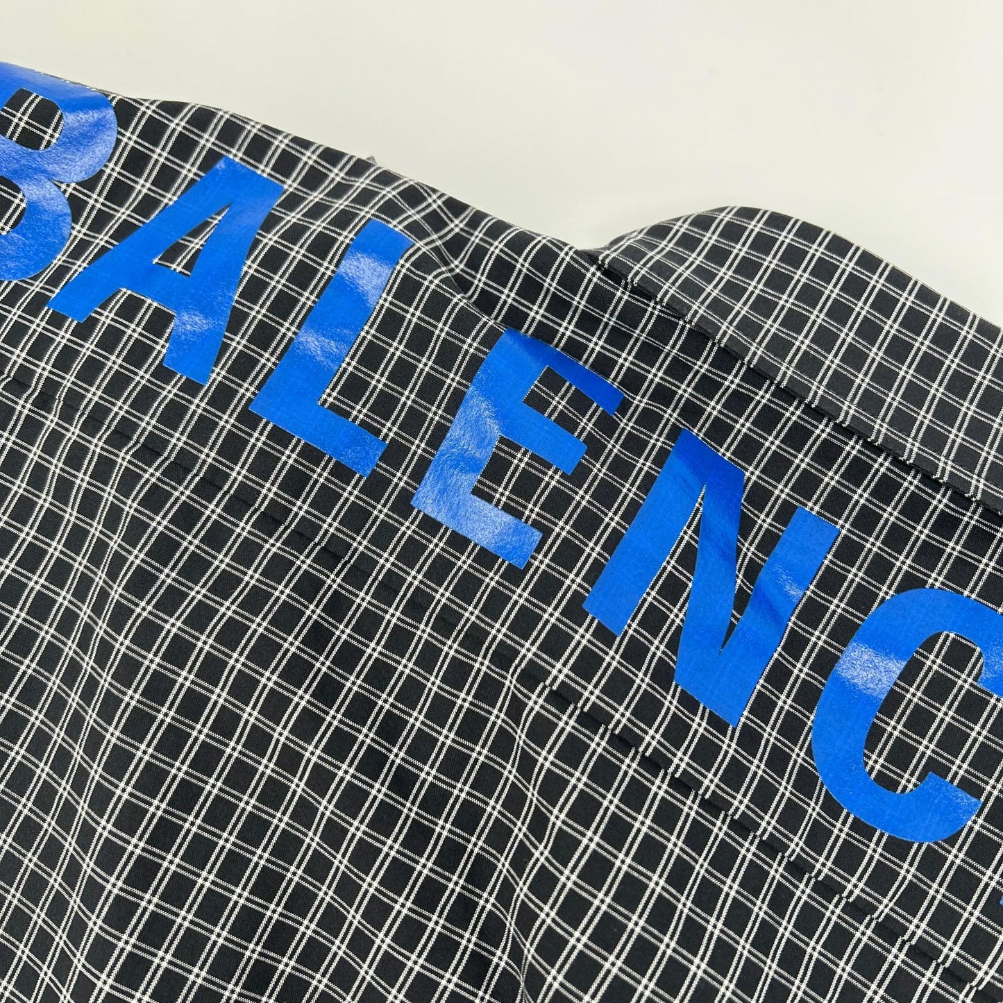 BALENCIAGA 18SS Black Back Logo Plaid Sleeve Shirt Size XXL