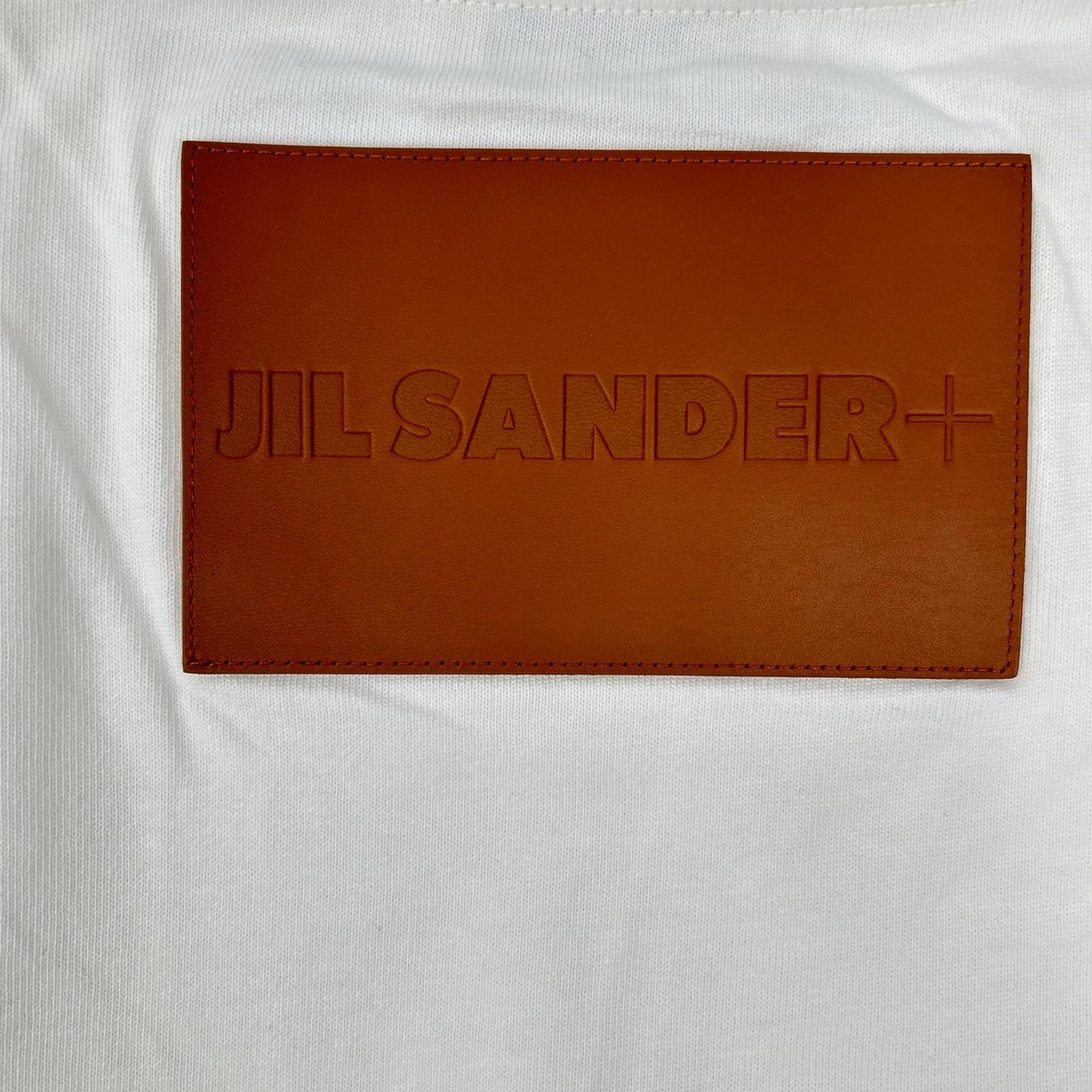 JIL SANDER J47GC0153 White Leather Patch Logo T-Shirt Size S