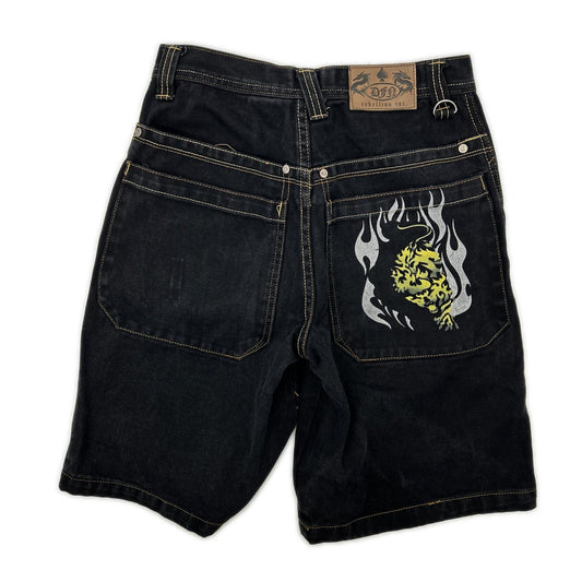 JNCO JEANS 90s Baggy FLAMEHEAD Denim Shorts Black Size 12