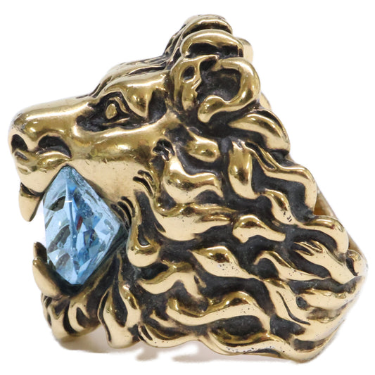 GUCCI Gold Lion Head Crystal Ring Size JP 18