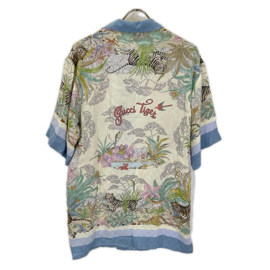 GUCCI Gucci Tiger Silk Long Sleeve Shirt Blue Size 48