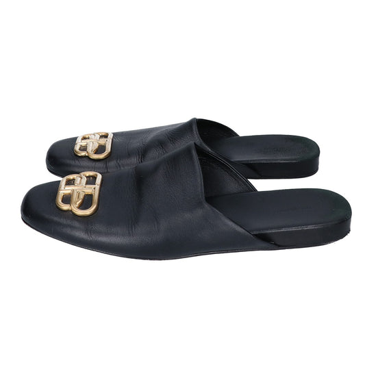 BALENCIAGA Black BB Logo Leather Sandals Size EU 42