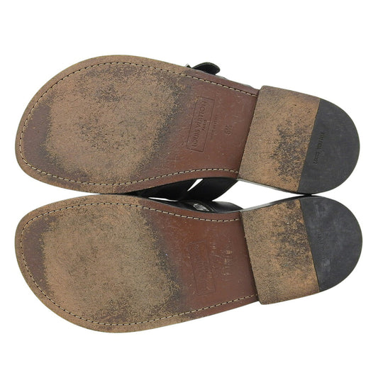 LOUIS VUITTON Leather Braided Flat Sandals Black Size 6.5
