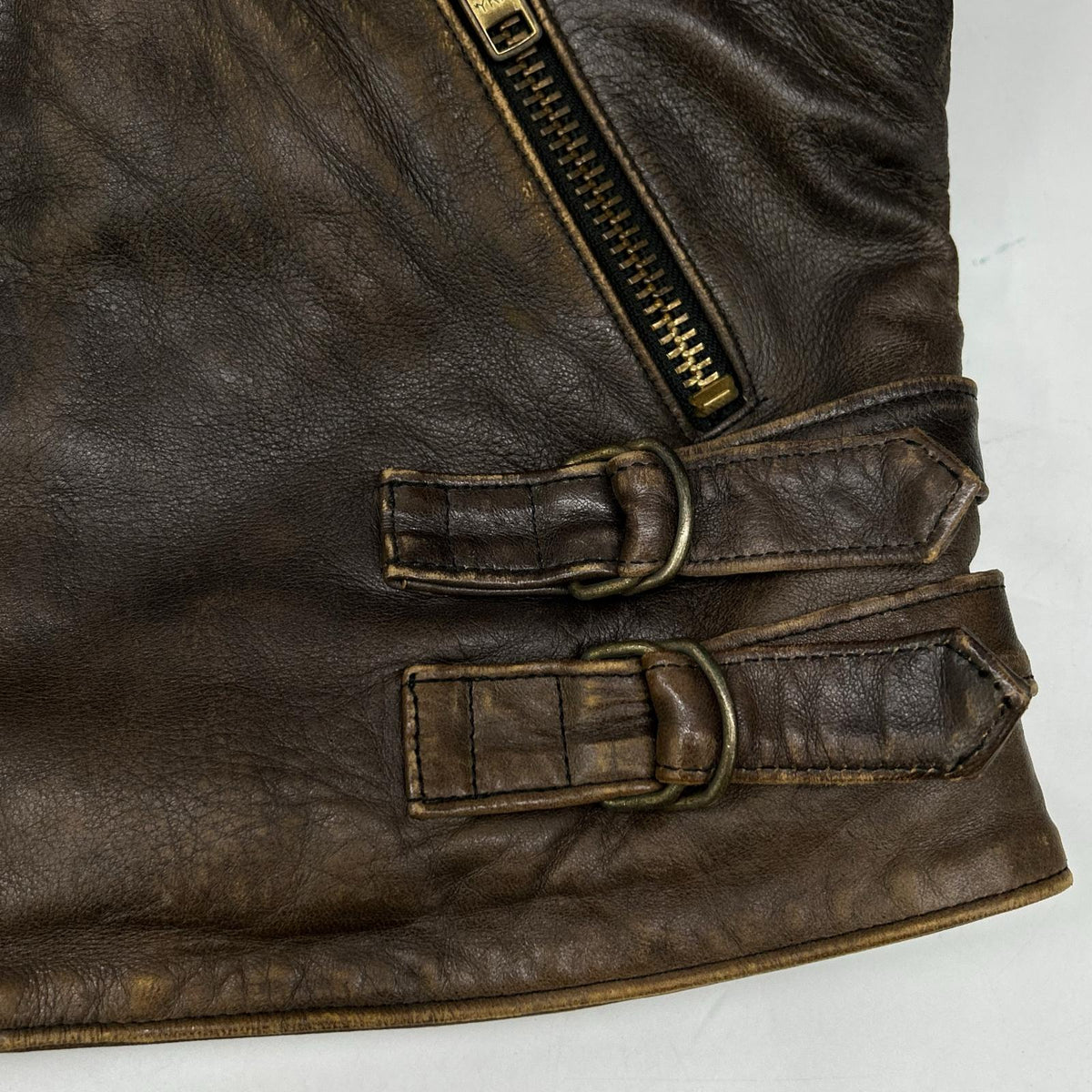 black means Distressed Leather Double Riders Jacket Size 6