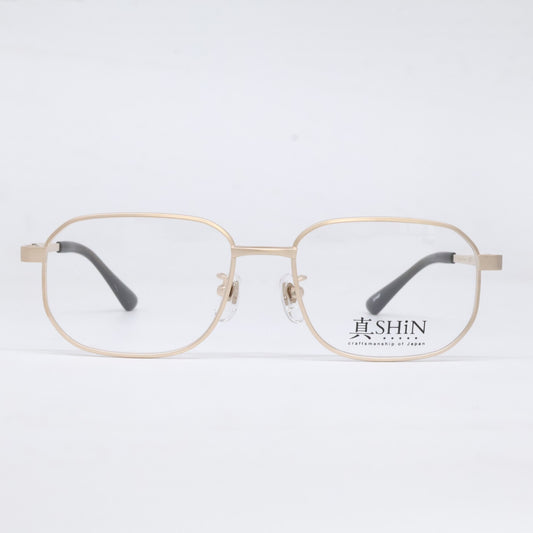 SHiN Matte Gold Square Titanium Eyewear Size 53x17-143